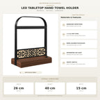 Battery-Powered LED Hand Towel Holder with Wooden Base, Freestanding Bathroom Stand