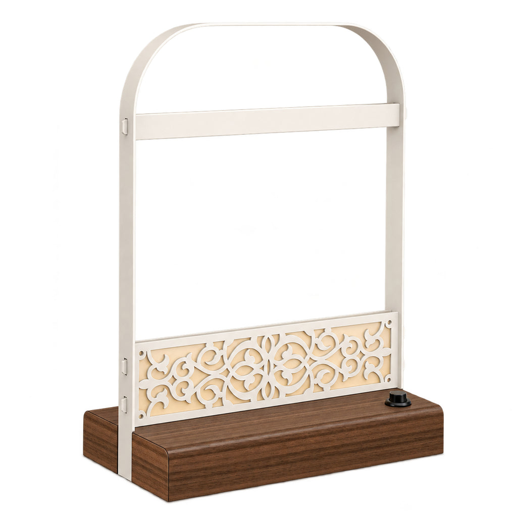 Battery-Powered LED Hand Towel Holder with Wooden Base, Freestanding Bathroom Stand
