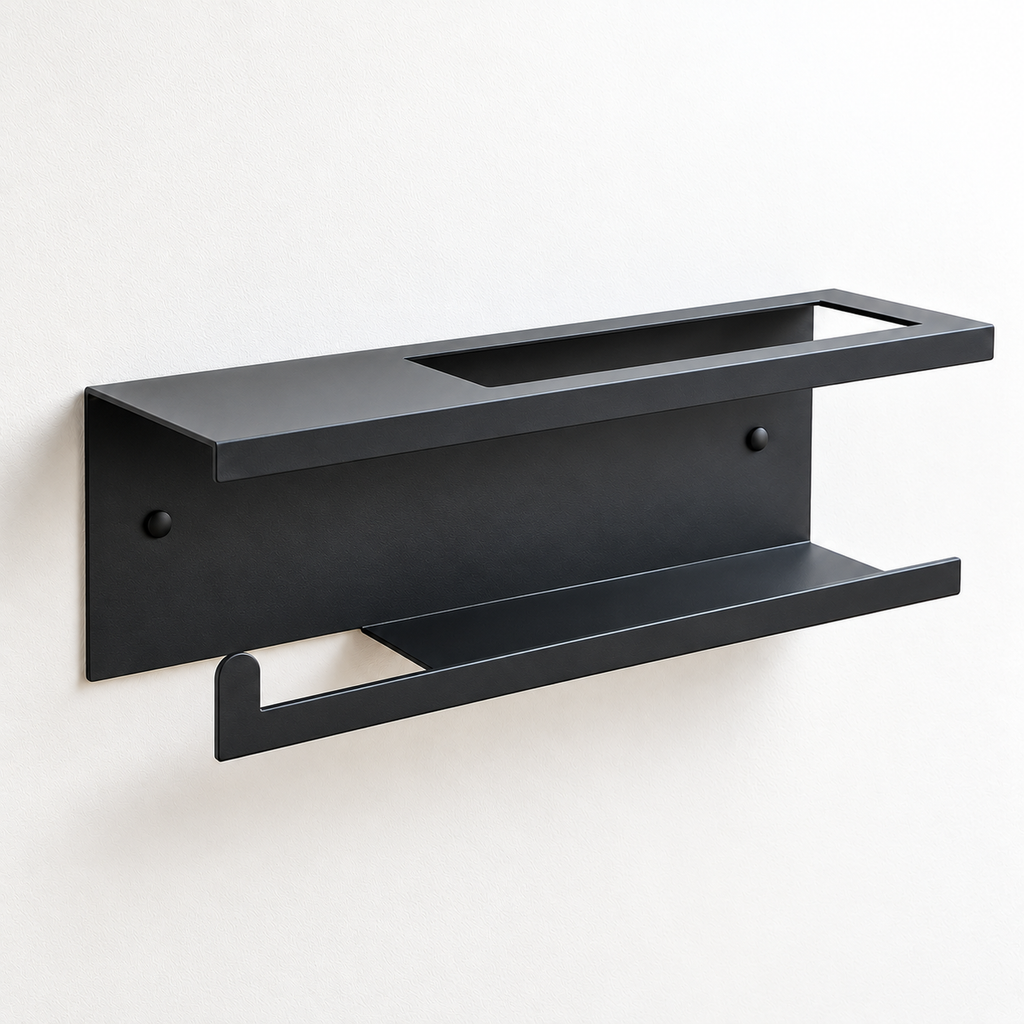 Wall Mounted Toilet Paper Holder with Magazine Rack and Reed Diffuser Shelf