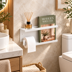 Wall Mounted Toilet Paper Holder with Magazine Rack and Reed Diffuser Shelf