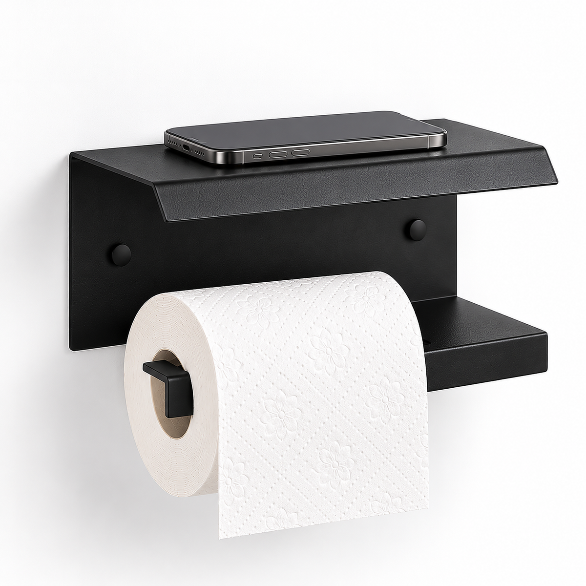 Wall Mounted Toilet Paper Holder with Shelf, Metal Bathroom Organizer