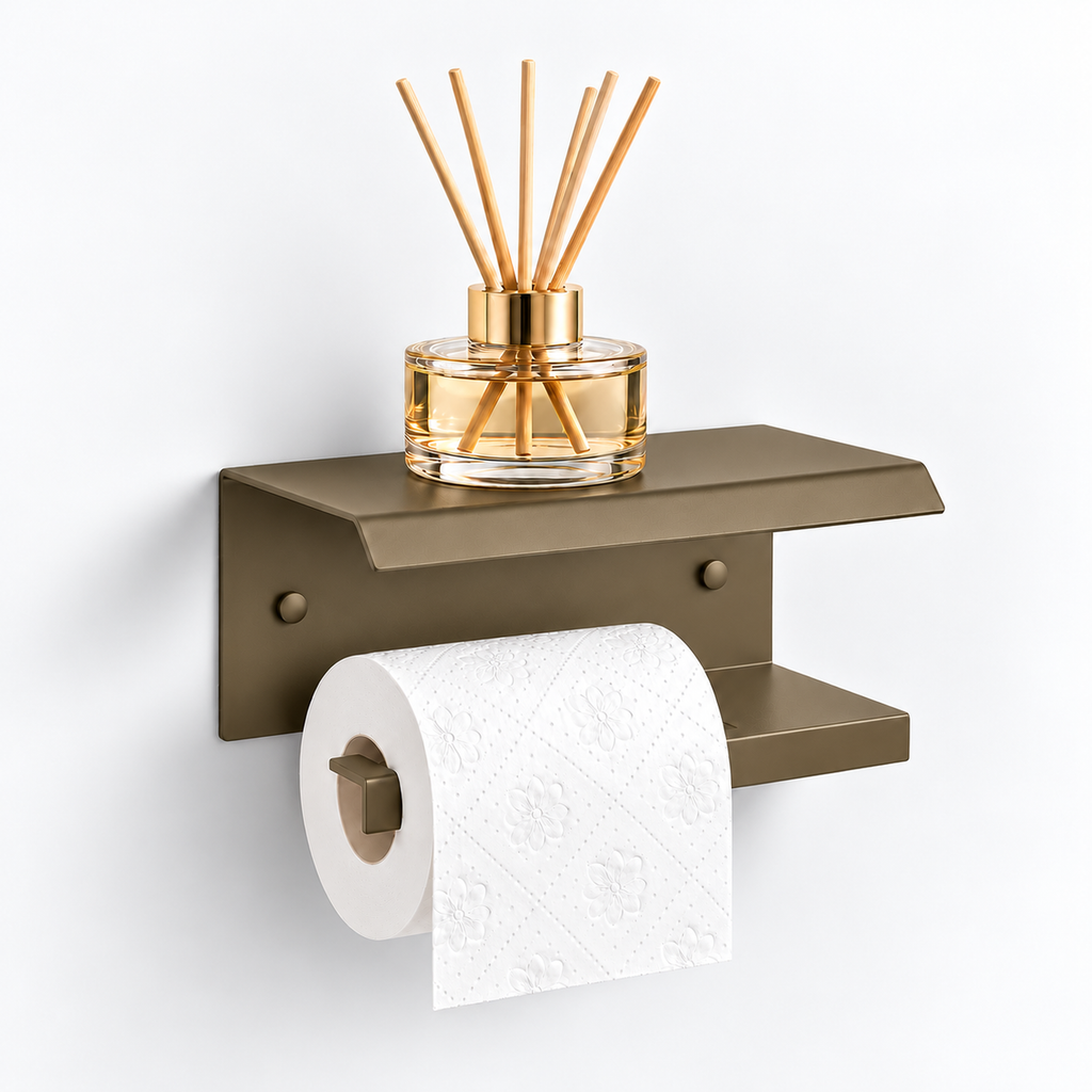Wall Mounted Toilet Paper Holder with Shelf, Metal Bathroom Organizer