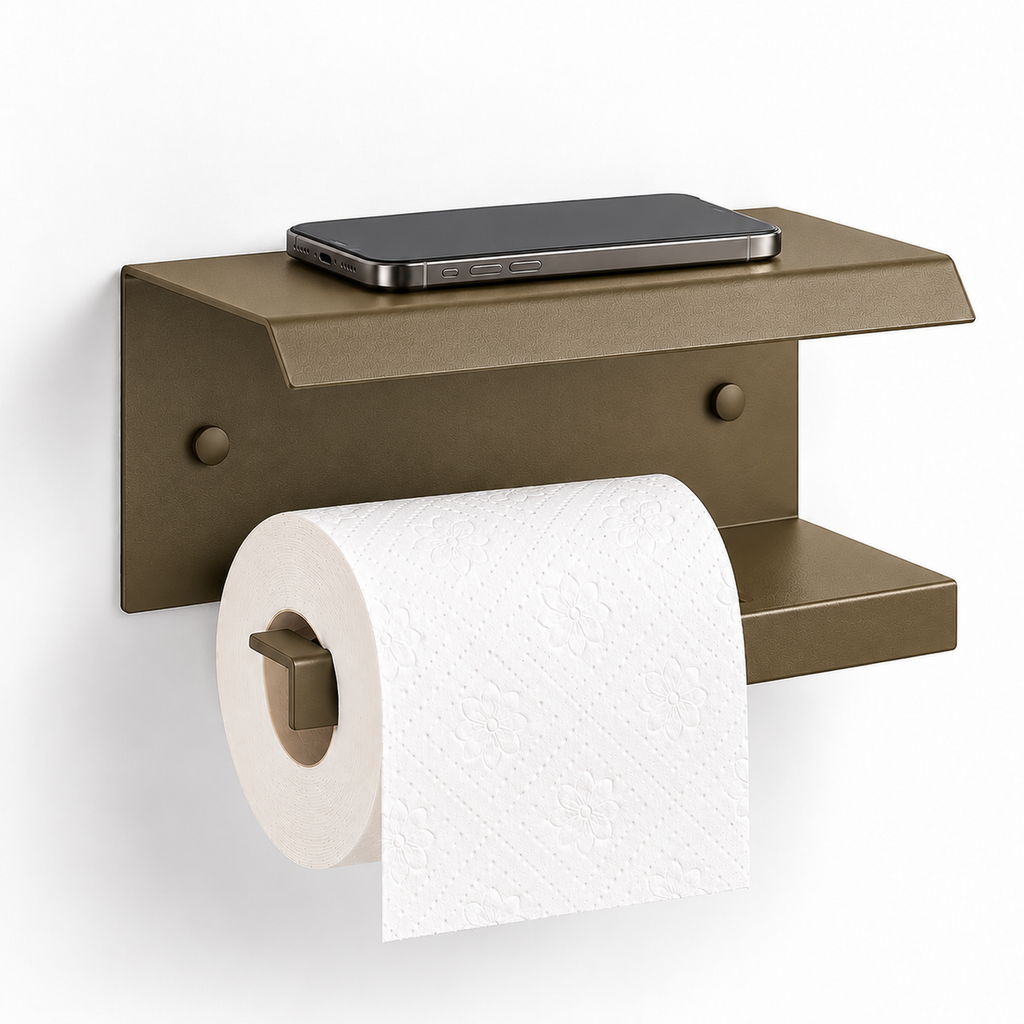 Wall Mounted Toilet Paper Holder with Shelf, Metal Bathroom Organizer