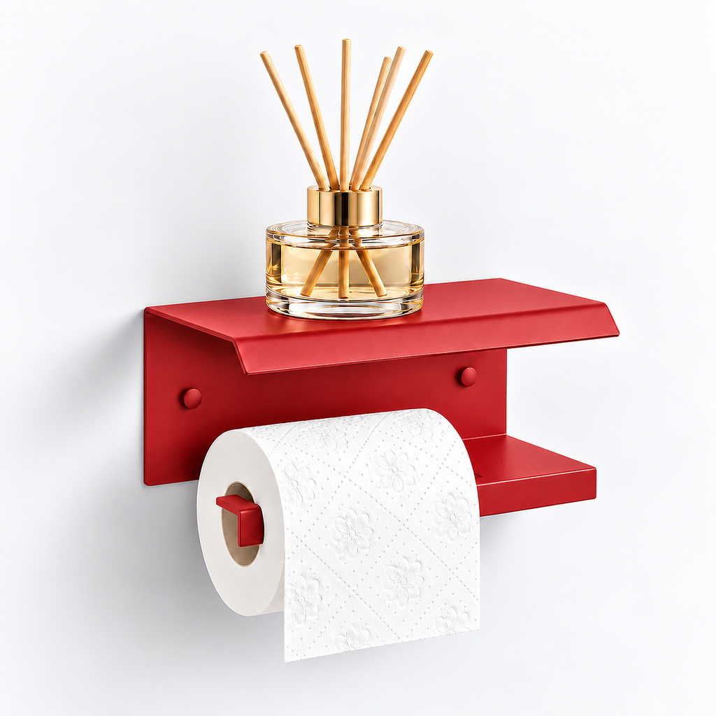 Wall Mounted Toilet Paper Holder with Shelf, Metal Bathroom Organizer