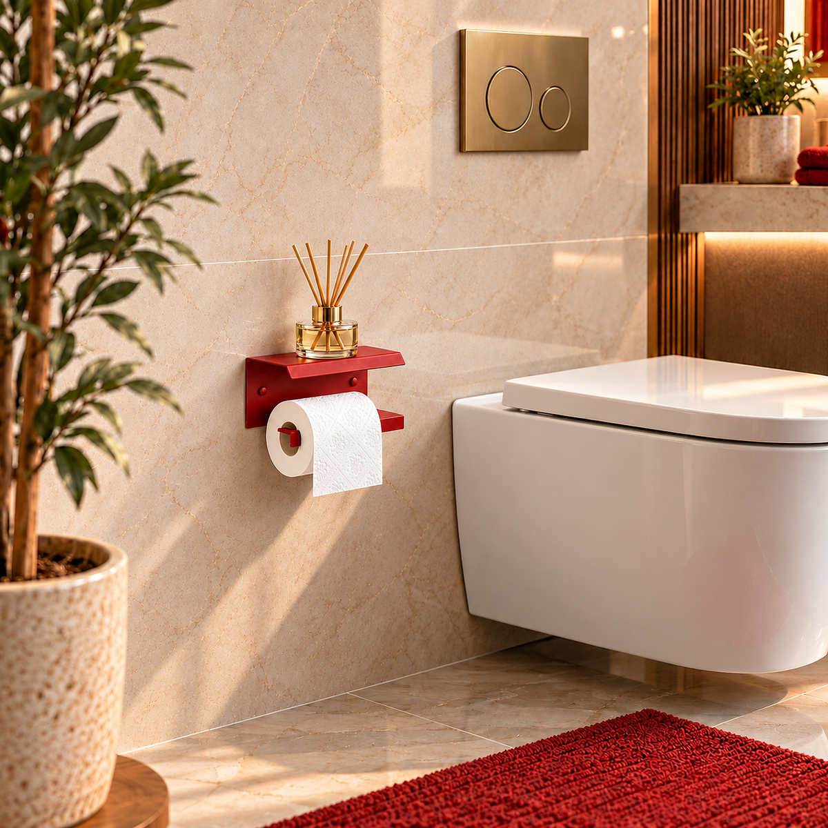Wall Mounted Toilet Paper Holder with Shelf, Metal Bathroom Organizer