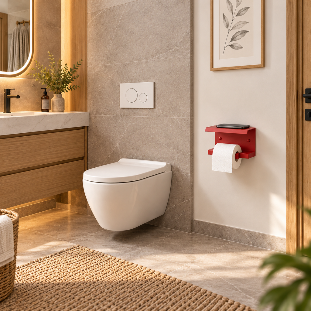 Wall Mounted Toilet Paper Holder with Shelf, Metal Bathroom Organizer
