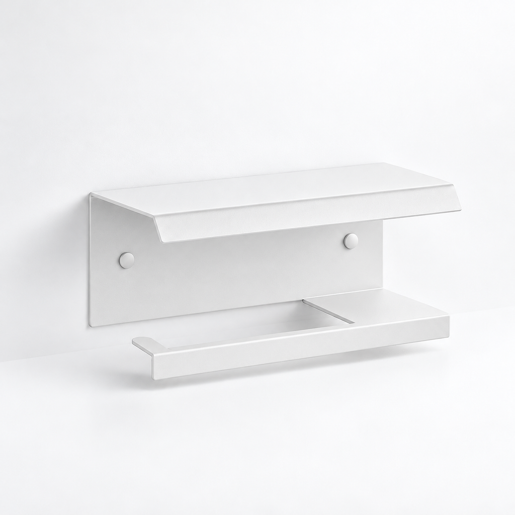 Wall Mounted Toilet Paper Holder with Shelf, Metal Bathroom Organizer