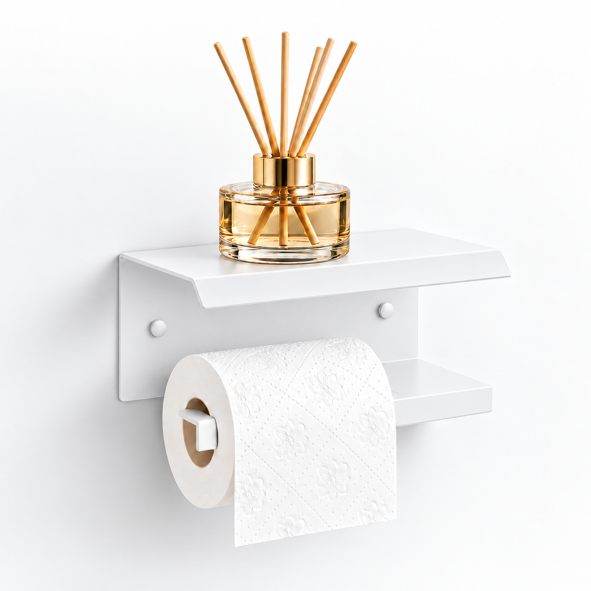Wall Mounted Toilet Paper Holder with Shelf, Metal Bathroom Organizer