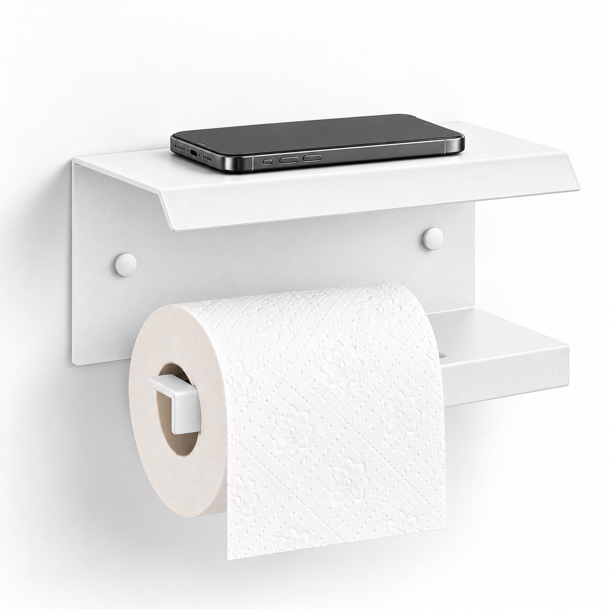 Wall Mounted Toilet Paper Holder with Shelf, Metal Bathroom Organizer