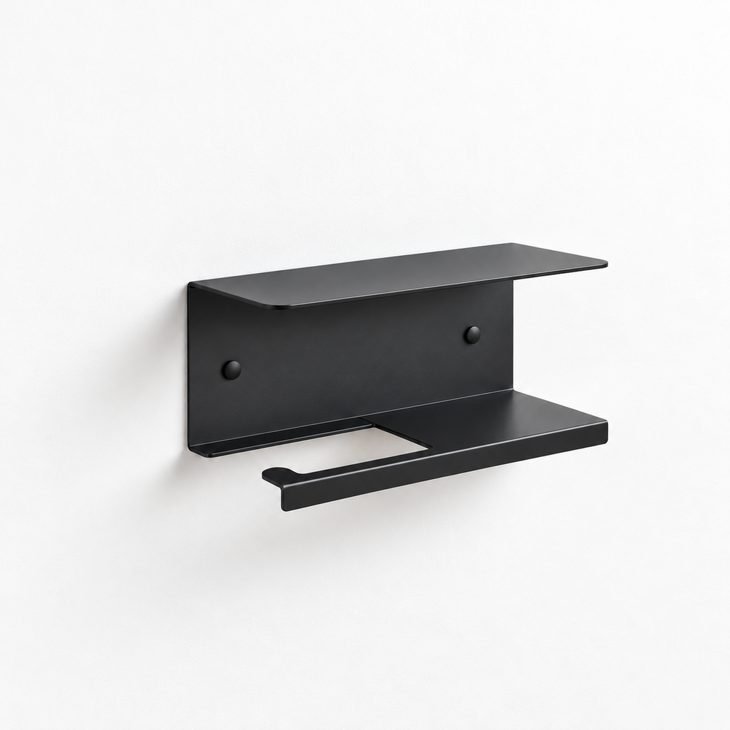 Wall Mounted Toilet Paper Holder with Shelf and Spare Roll Storage