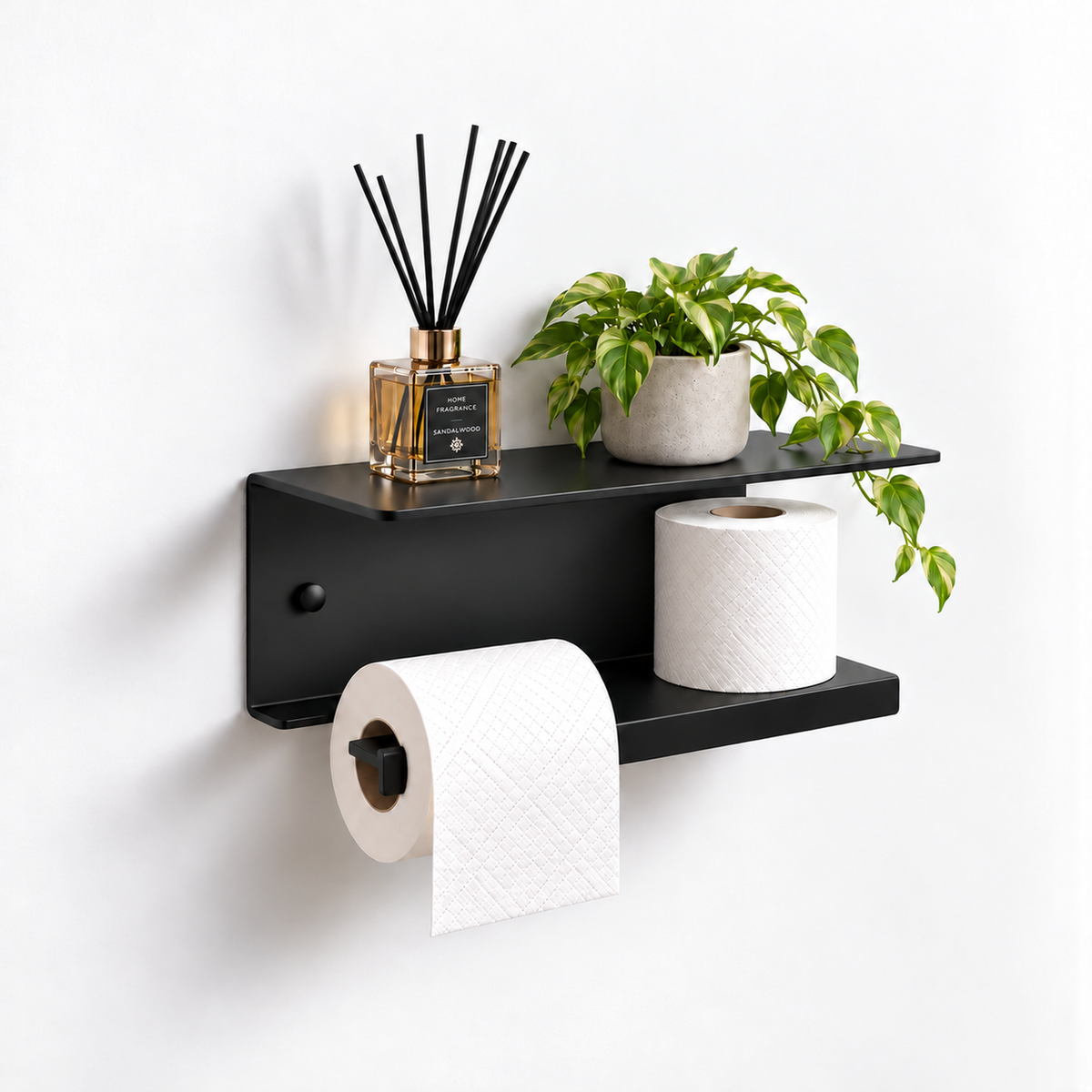 Wall Mounted Toilet Paper Holder with Shelf and Spare Roll Storage