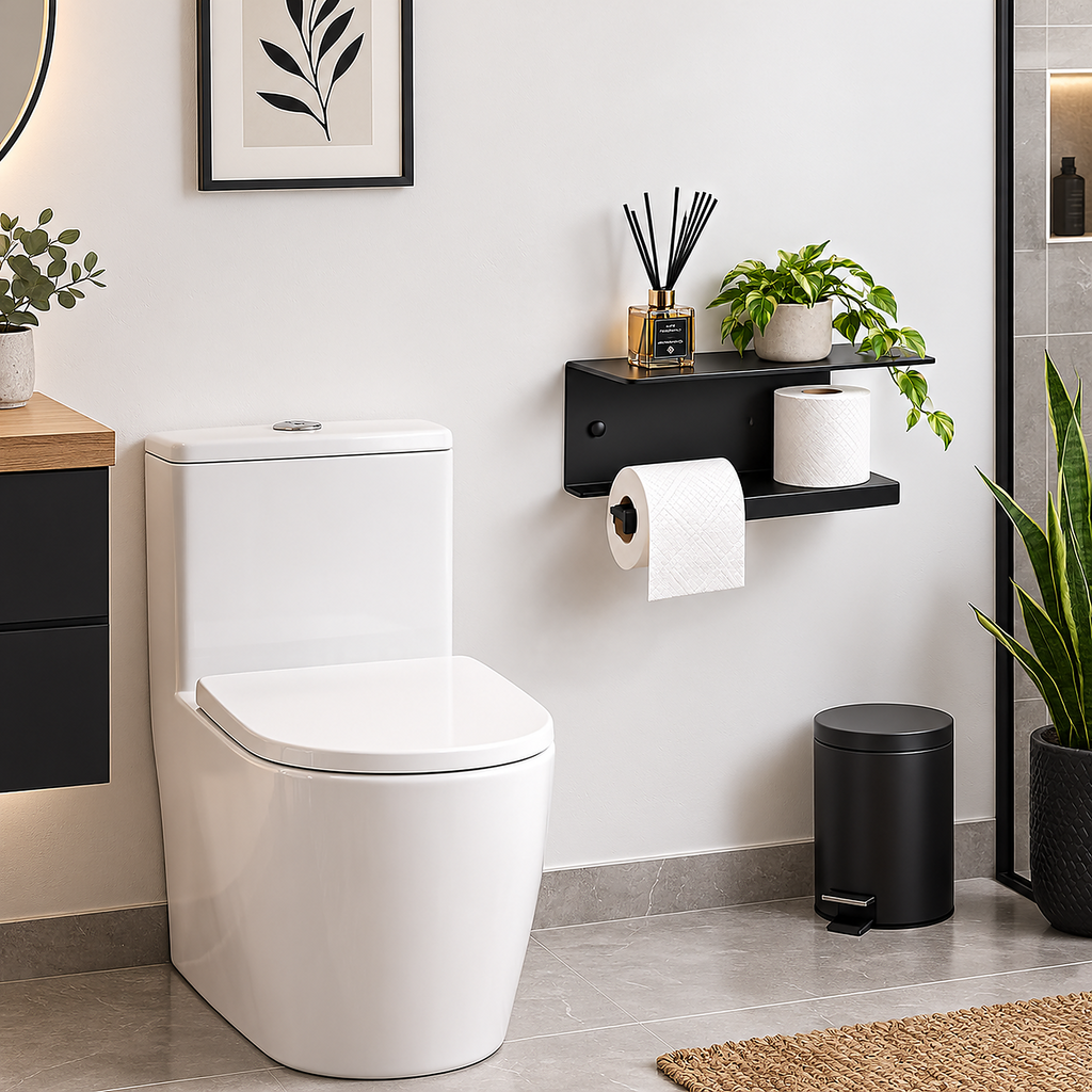 Wall Mounted Toilet Paper Holder with Shelf and Spare Roll Storage