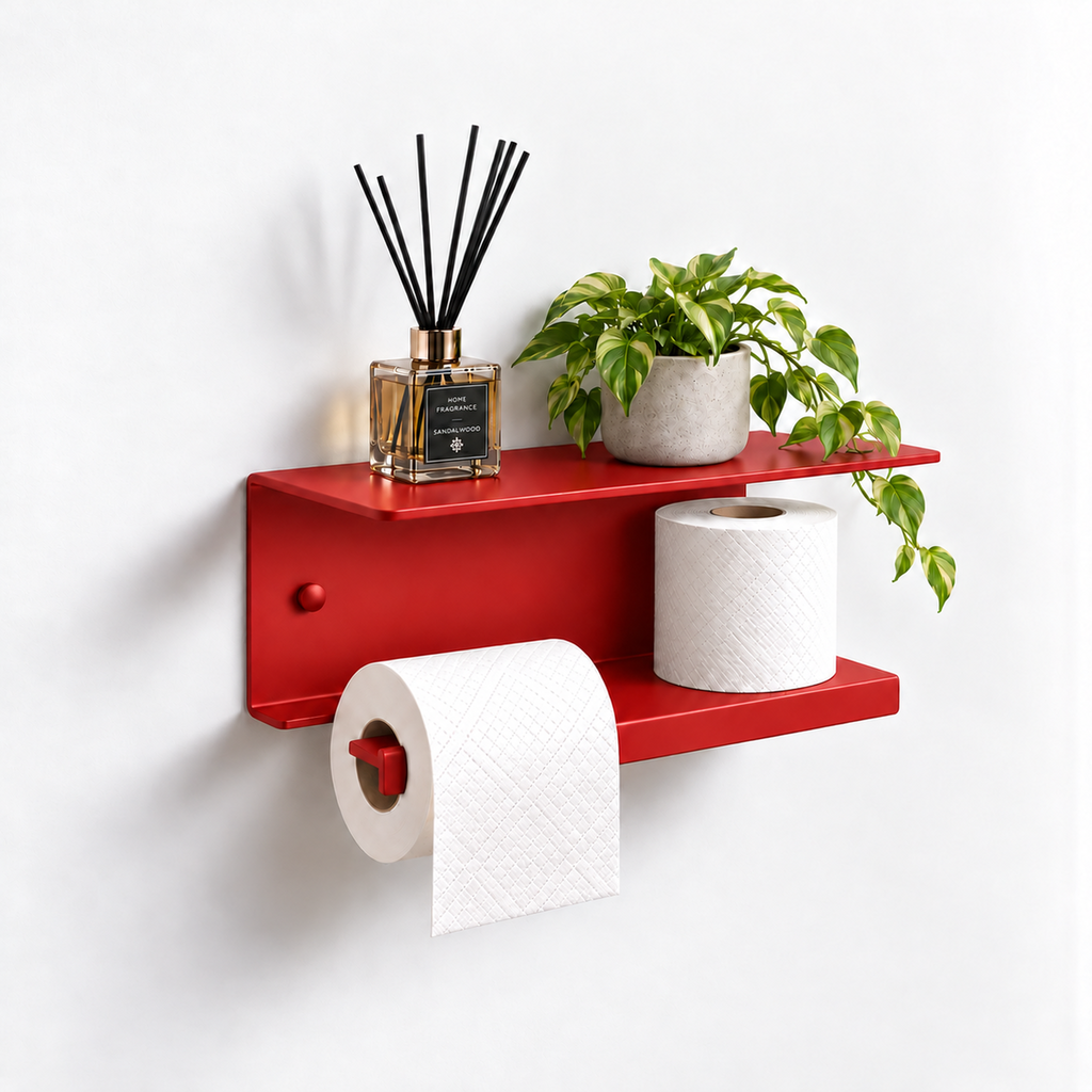 Wall Mounted Toilet Paper Holder with Shelf and Spare Roll Storage
