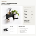 Wall Mounted Toilet Paper Holder with Shelf and Spare Roll Storage