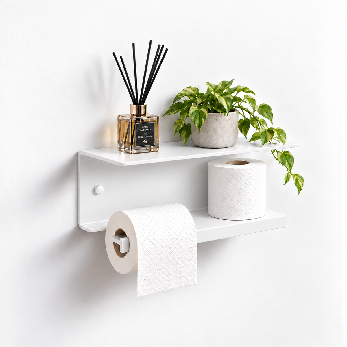 Wall Mounted Toilet Paper Holder with Shelf and Spare Roll Storage