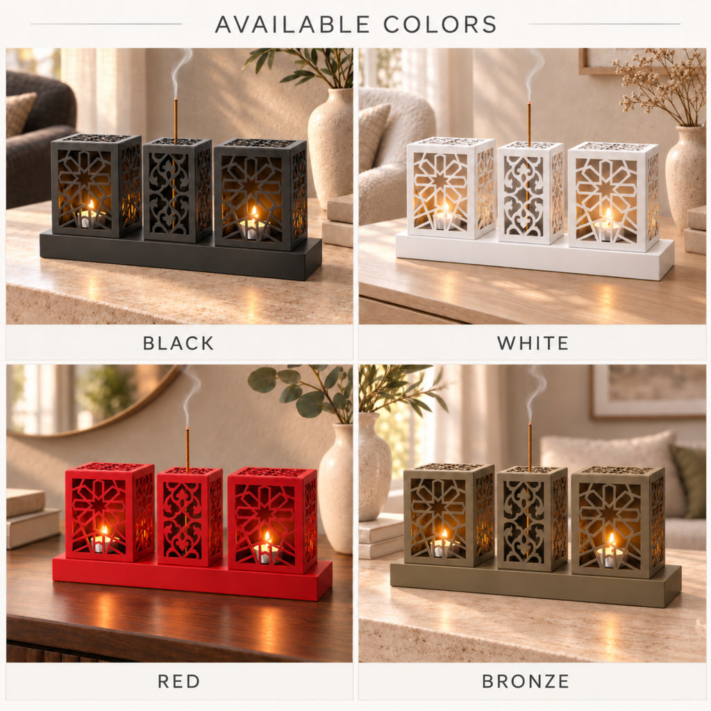 Laser Cut Metal Tealight Candle Holder & Incense Burner Set, Geometric Seljuk Star Modern Home Decor, Unique Centerpiece Gift