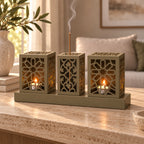 Laser Cut Metal Tealight Candle Holder & Incense Burner Set, Geometric Seljuk Star Modern Home Decor, Unique Centerpiece Gift