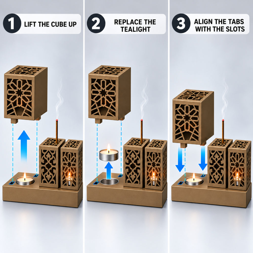 Laser Cut Metal Tealight Candle Holder & Incense Burner Set, Geometric Seljuk Star Modern Home Decor, Unique Centerpiece Gift