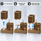 Laser Cut Metal Tealight Candle Holder & Incense Burner Set, Geometric Seljuk Star Modern Home Decor, Unique Centerpiece Gift
