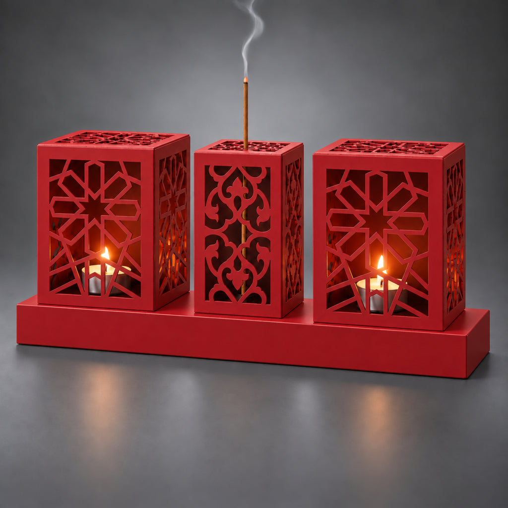 Laser Cut Metal Tealight Candle Holder & Incense Burner Set, Geometric Seljuk Star Modern Home Decor, Unique Centerpiece Gift