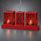 Laser Cut Metal Tealight Candle Holder & Incense Burner Set, Geometric Seljuk Star Modern Home Decor, Unique Centerpiece Gift