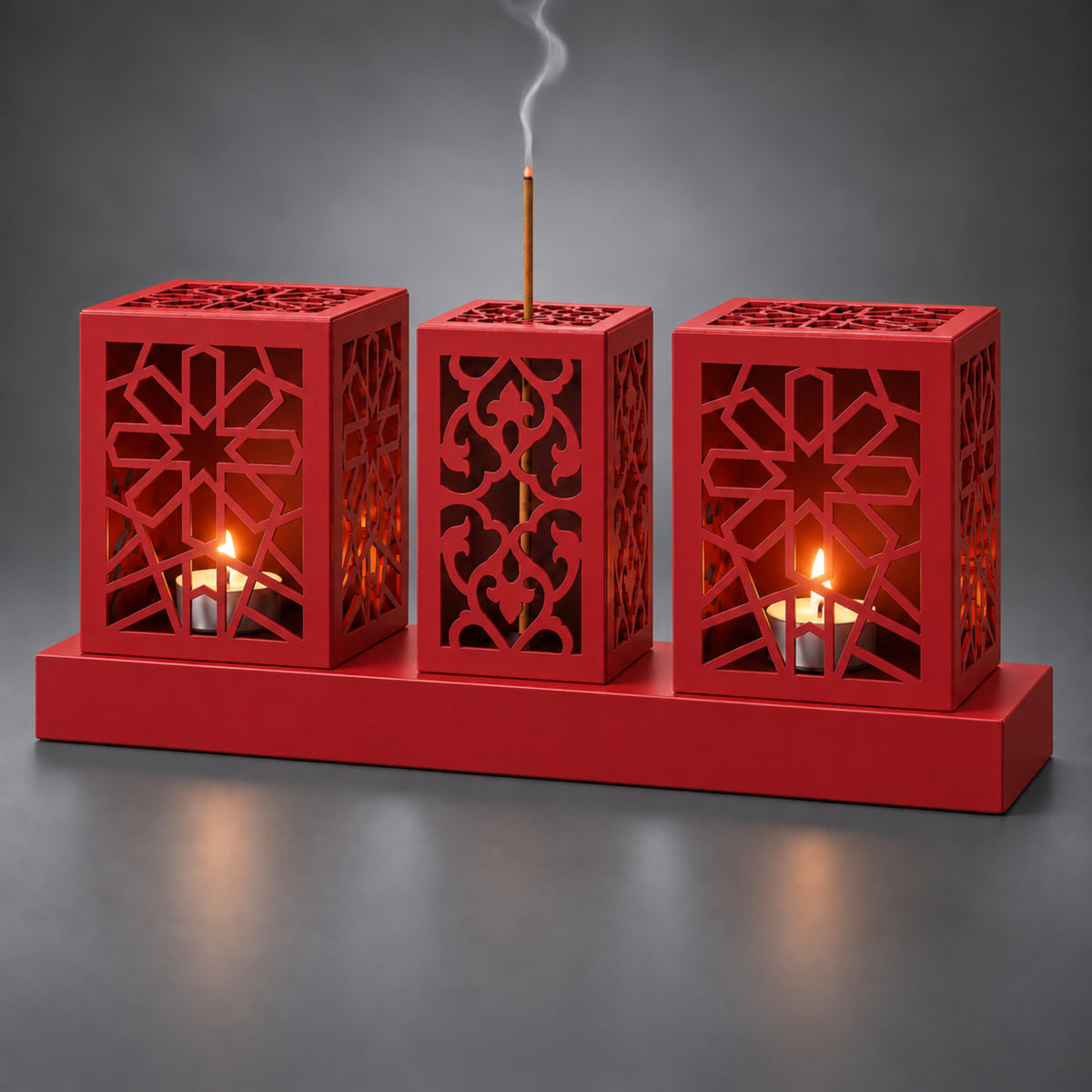 Laser Cut Metal Tealight Candle Holder & Incense Burner Set, Geometric Seljuk Star Modern Home Decor, Unique Centerpiece Gift