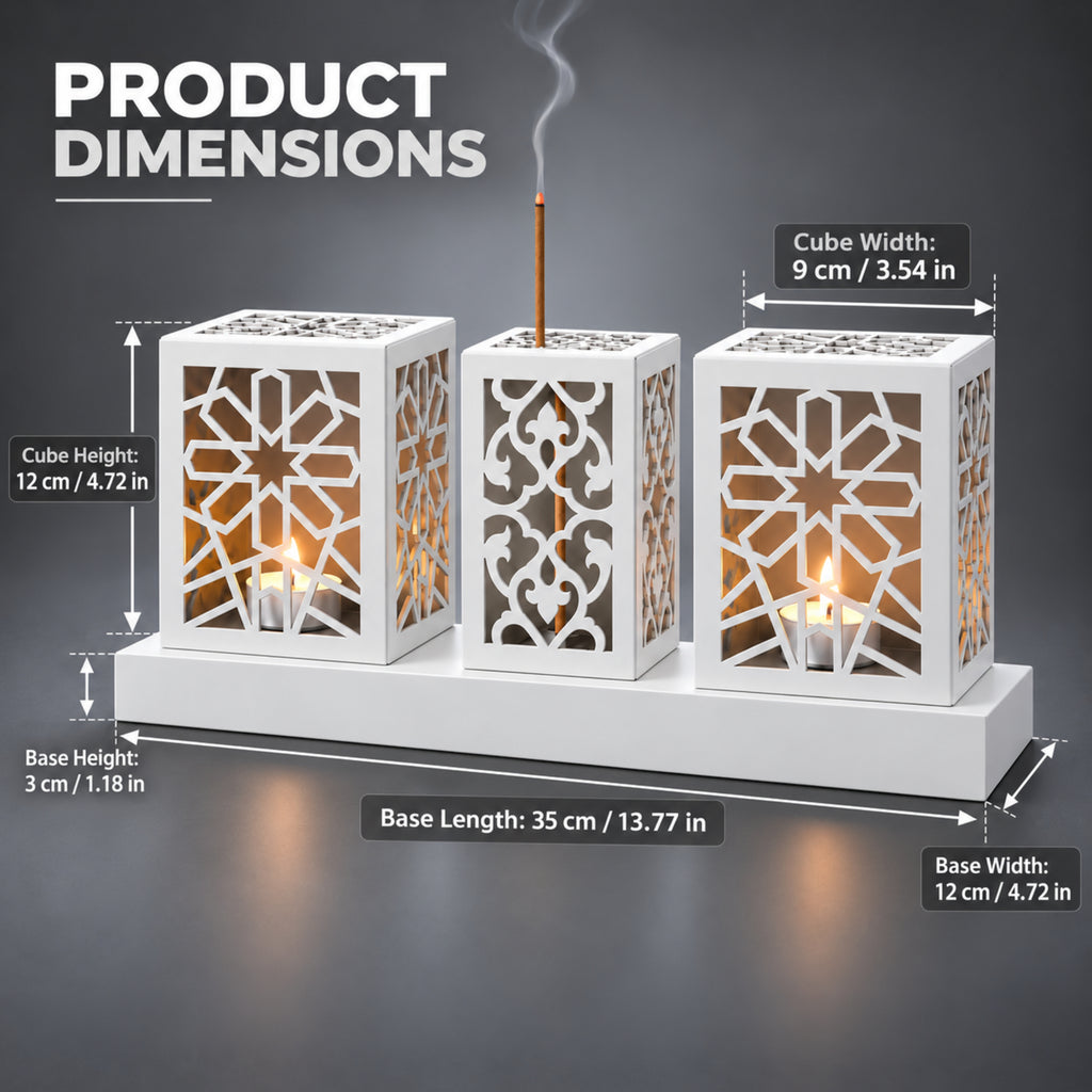 Laser Cut Metal Tealight Candle Holder & Incense Burner Set, Geometric Seljuk Star Modern Home Decor, Unique Centerpiece Gift