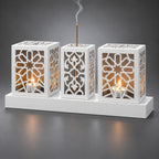 Laser Cut Metal Tealight Candle Holder & Incense Burner Set, Geometric Seljuk Star Modern Home Decor, Unique Centerpiece Gift