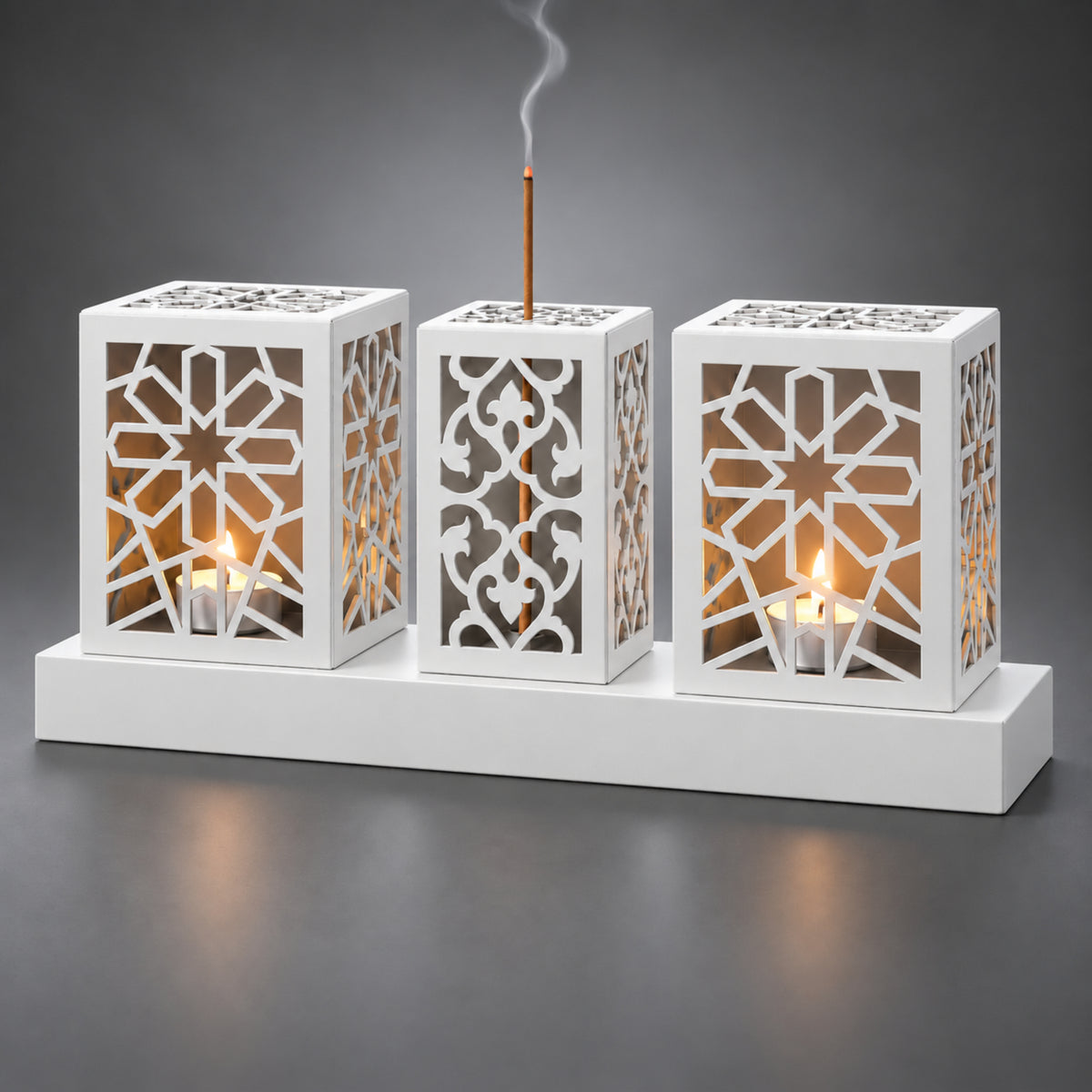 Laser Cut Metal Tealight Candle Holder & Incense Burner Set, Geometric Seljuk Star Modern Home Decor, Unique Centerpiece Gift