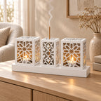 Laser Cut Metal Tealight Candle Holder & Incense Burner Set, Geometric Seljuk Star Modern Home Decor, Unique Centerpiece Gift
