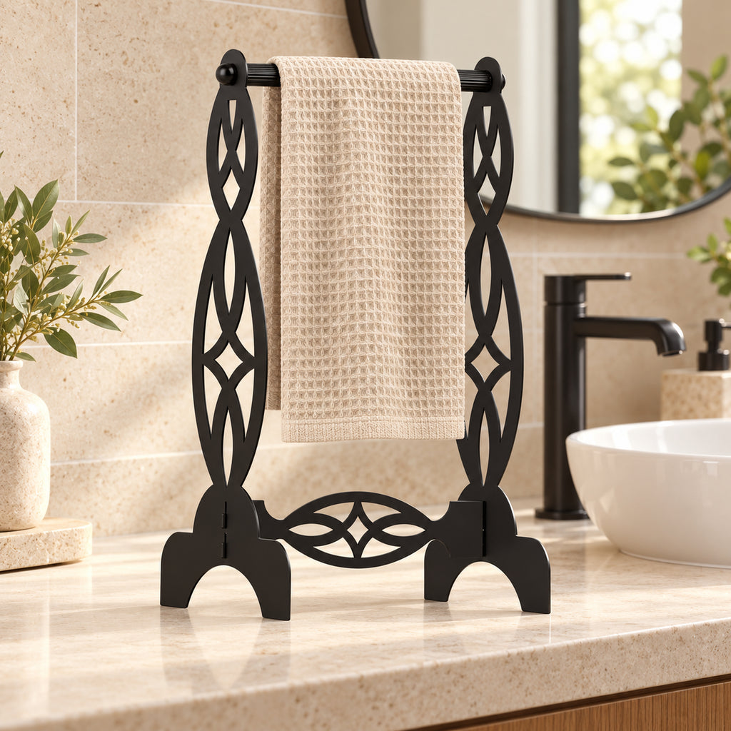 Freestanding Hand Towel Holder, Decorative Metal Countertop Stand, Modern Bathroom Decor