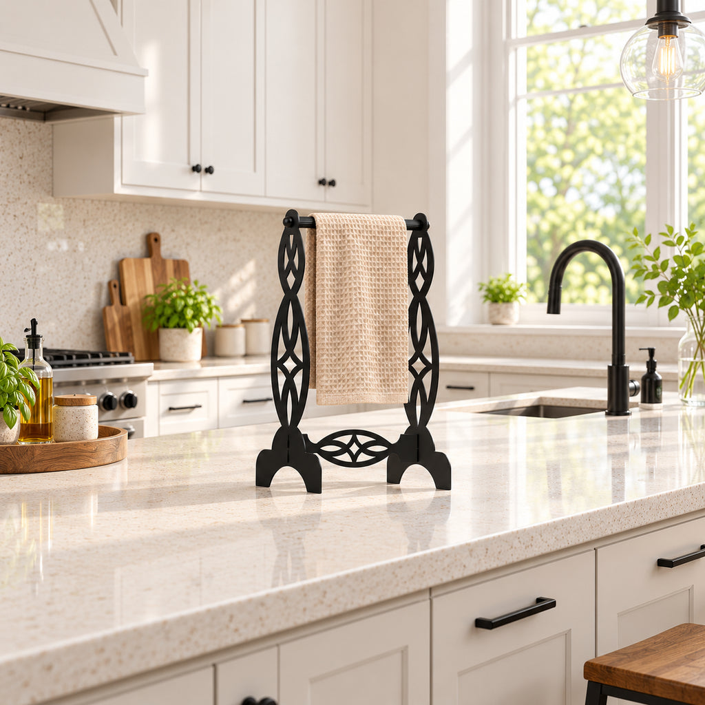 Freestanding Hand Towel Holder, Decorative Metal Countertop Stand, Modern Bathroom Decor
