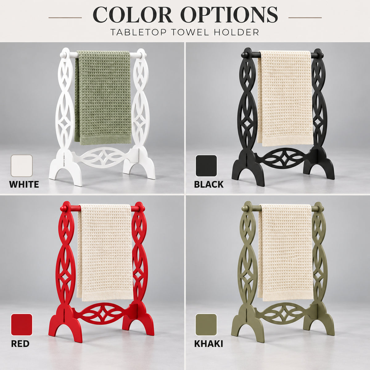 Freestanding Hand Towel Holder, Decorative Metal Countertop Stand, Modern Bathroom Decor
