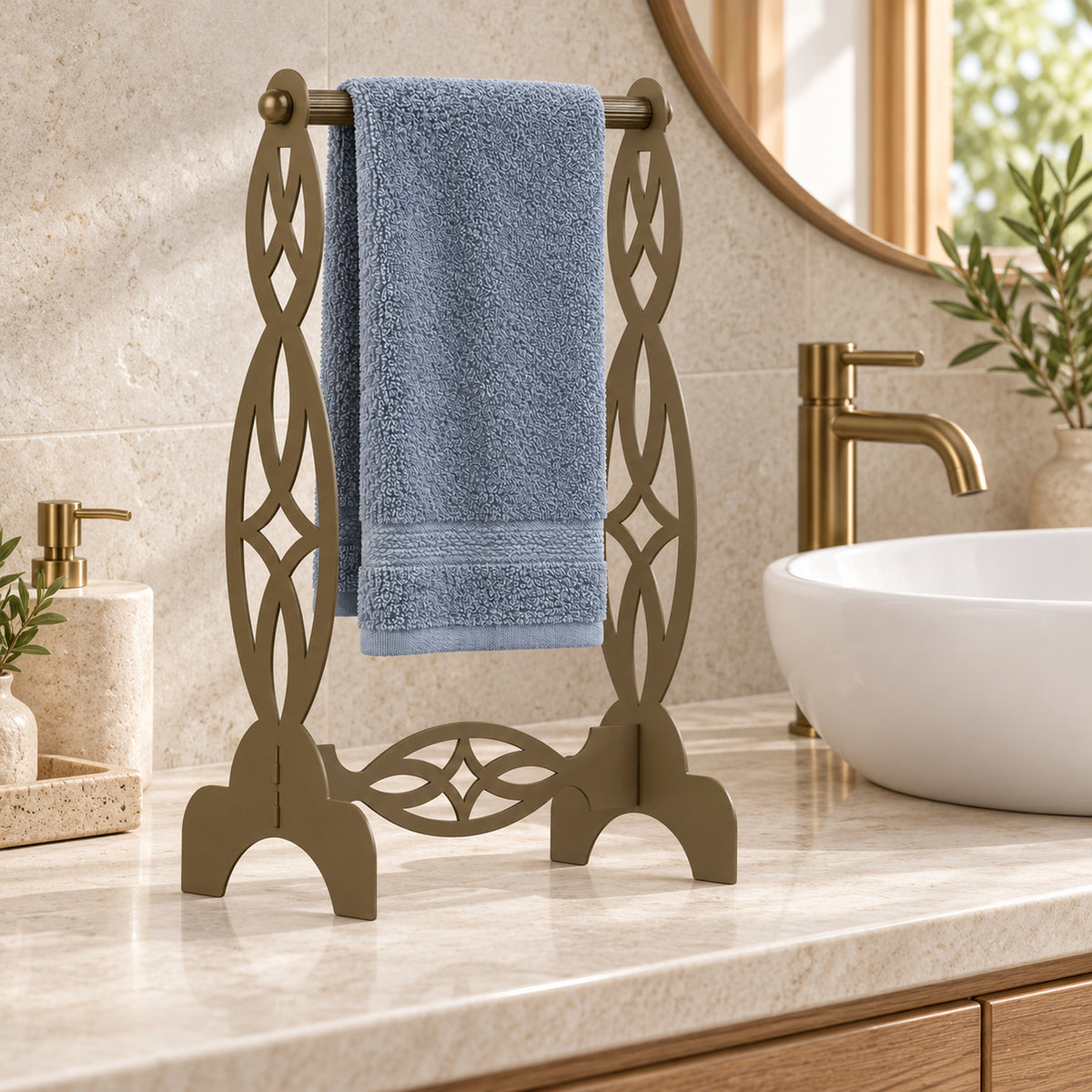 Freestanding Hand Towel Holder, Decorative Metal Countertop Stand, Modern Bathroom Decor
