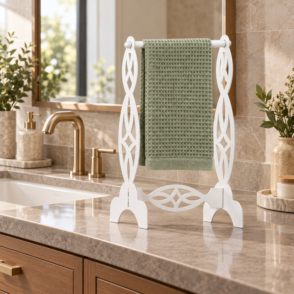 Freestanding Hand Towel Holder, Decorative Metal Countertop Stand, Modern Bathroom Decor