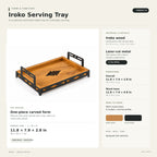 Iroko Wood & Laser-Cut Metal Serving Tray, 30 × 20 × 7 cm