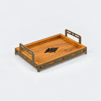 Iroko Wood & Laser-Cut Metal Serving Tray, 30 × 20 × 7 cm