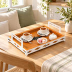 Iroko Wood & Laser-Cut Metal Serving Tray, 30 × 20 × 7 cm