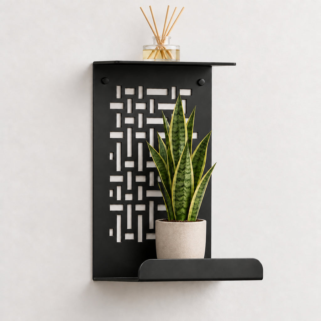 Geometric Metal Wall Shelf, Two-Tier Display for Plants and Small Decor