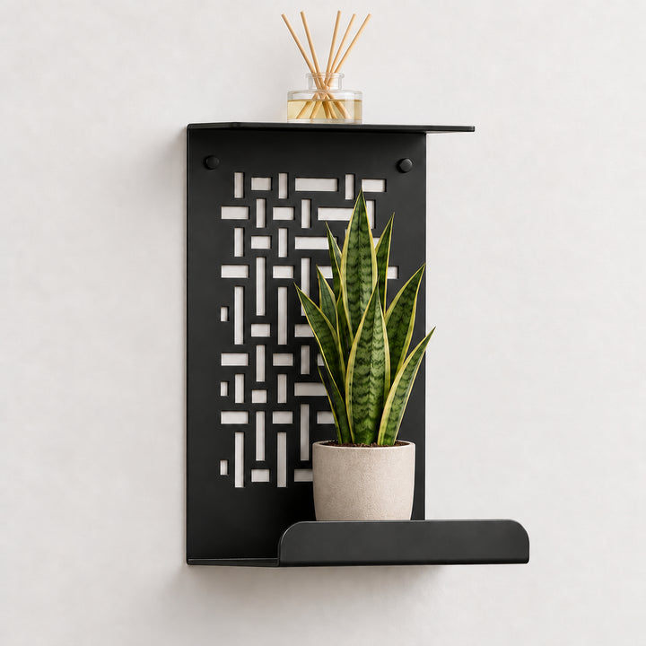 Geometric Metal Wall Shelf, Two-Tier Display for Plants and Small Decor