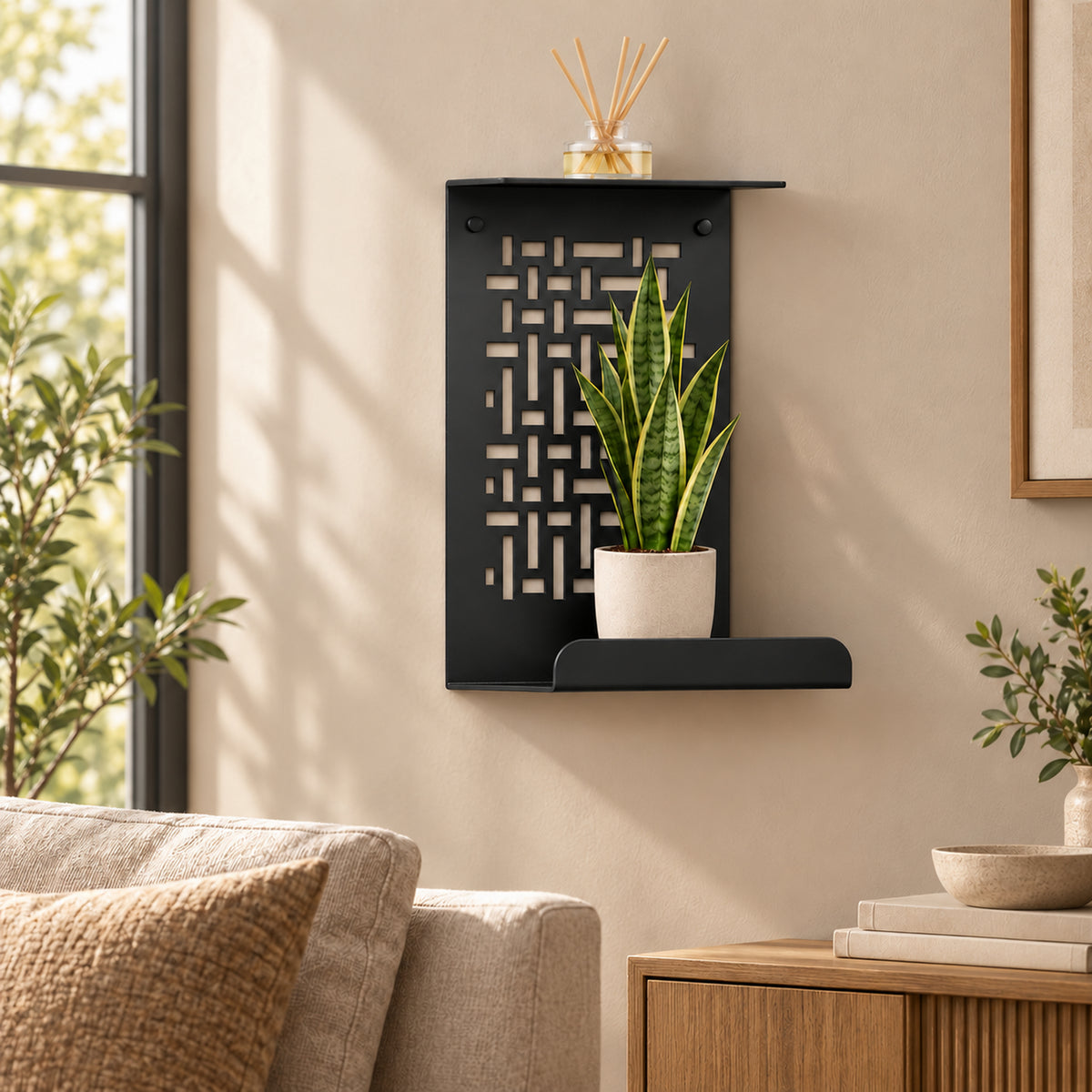 Geometric Metal Wall Shelf, Two-Tier Display for Plants and Small Decor