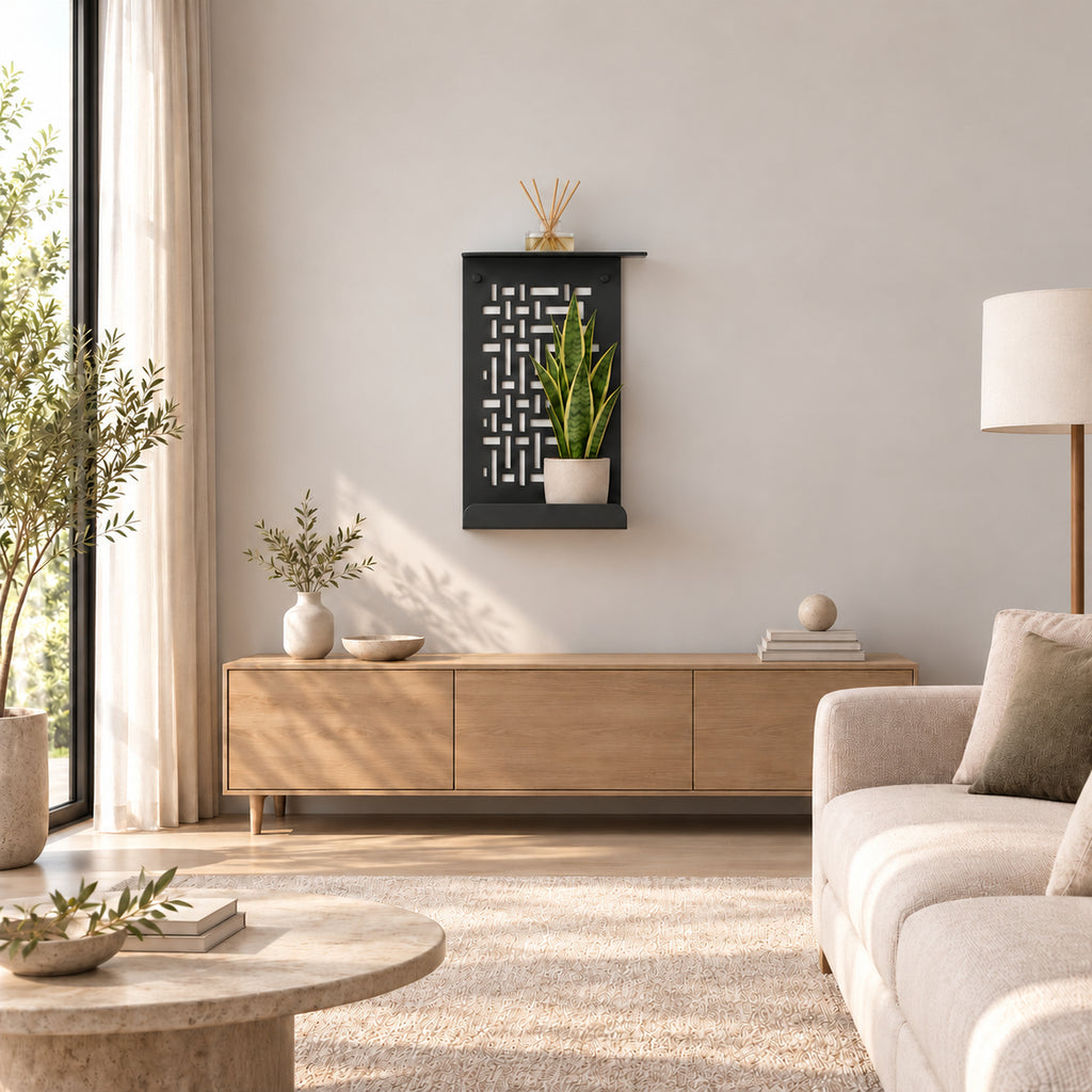 Geometric Metal Wall Shelf, Two-Tier Display for Plants and Small Decor