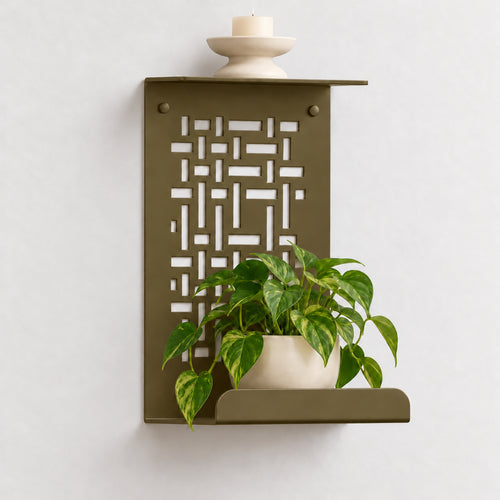 Geometric Metal Wall Shelf, Two-Tier Display for Plants and Small Decor