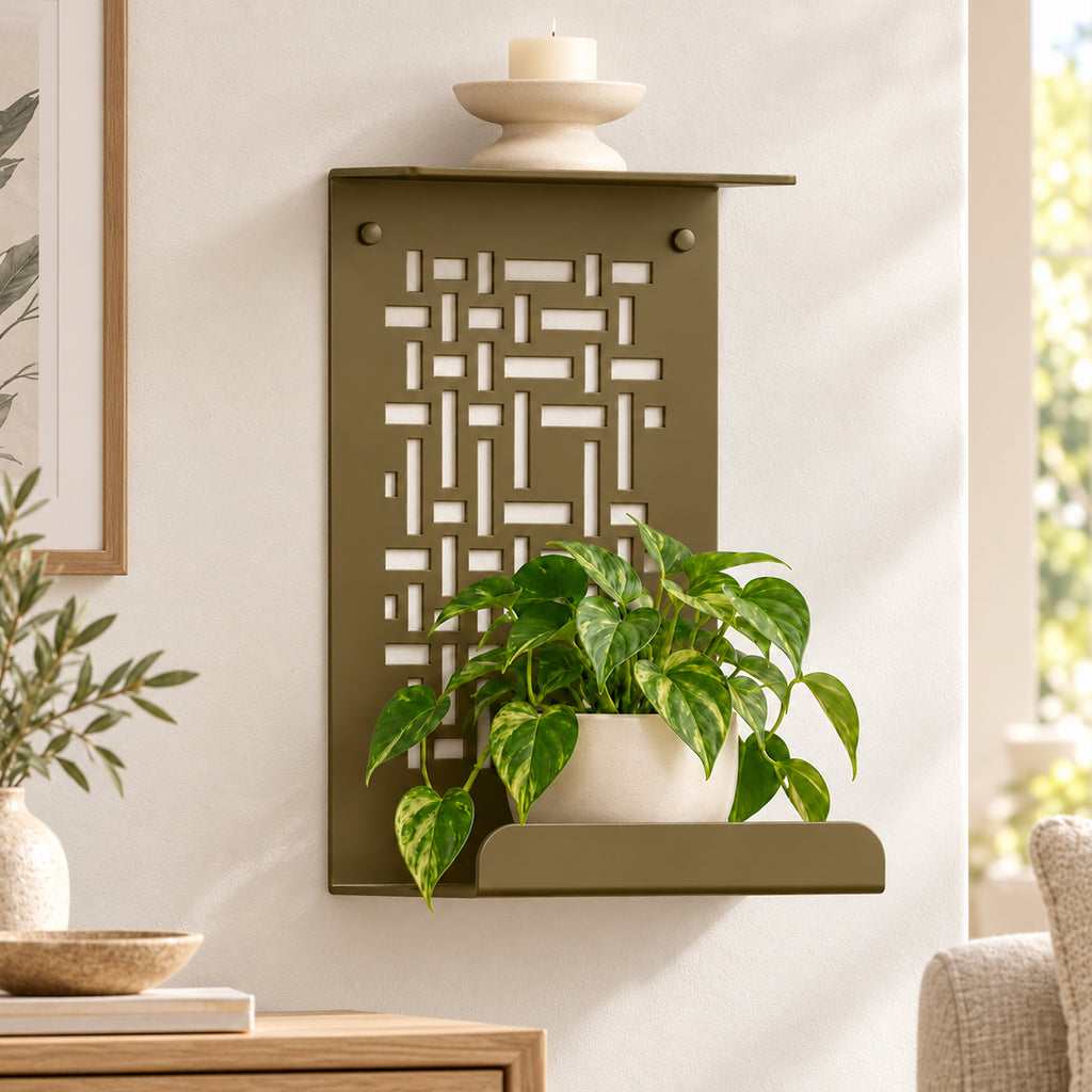 Geometric Metal Wall Shelf, Two-Tier Display for Plants and Small Decor