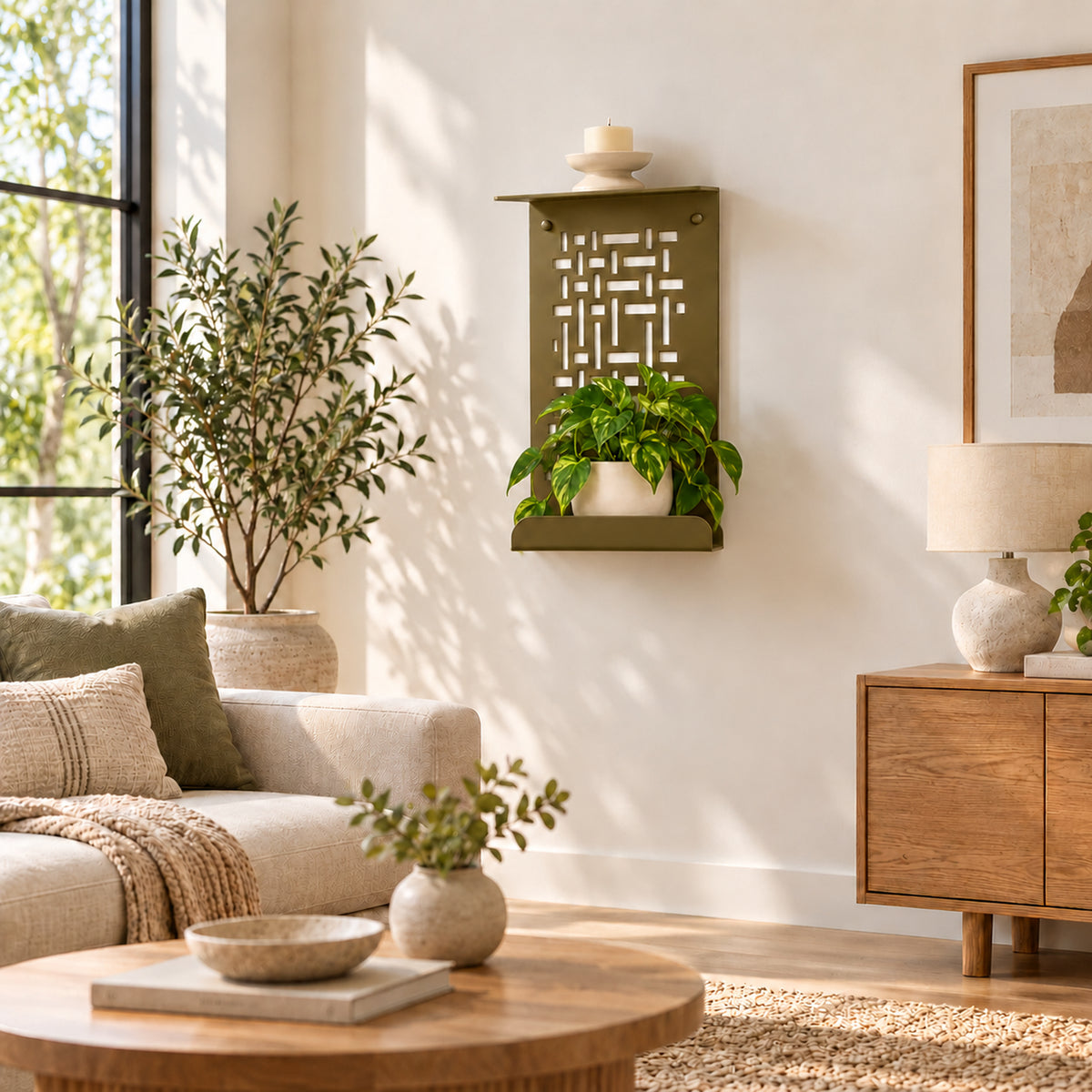 Geometric Metal Wall Shelf, Two-Tier Display for Plants and Small Decor