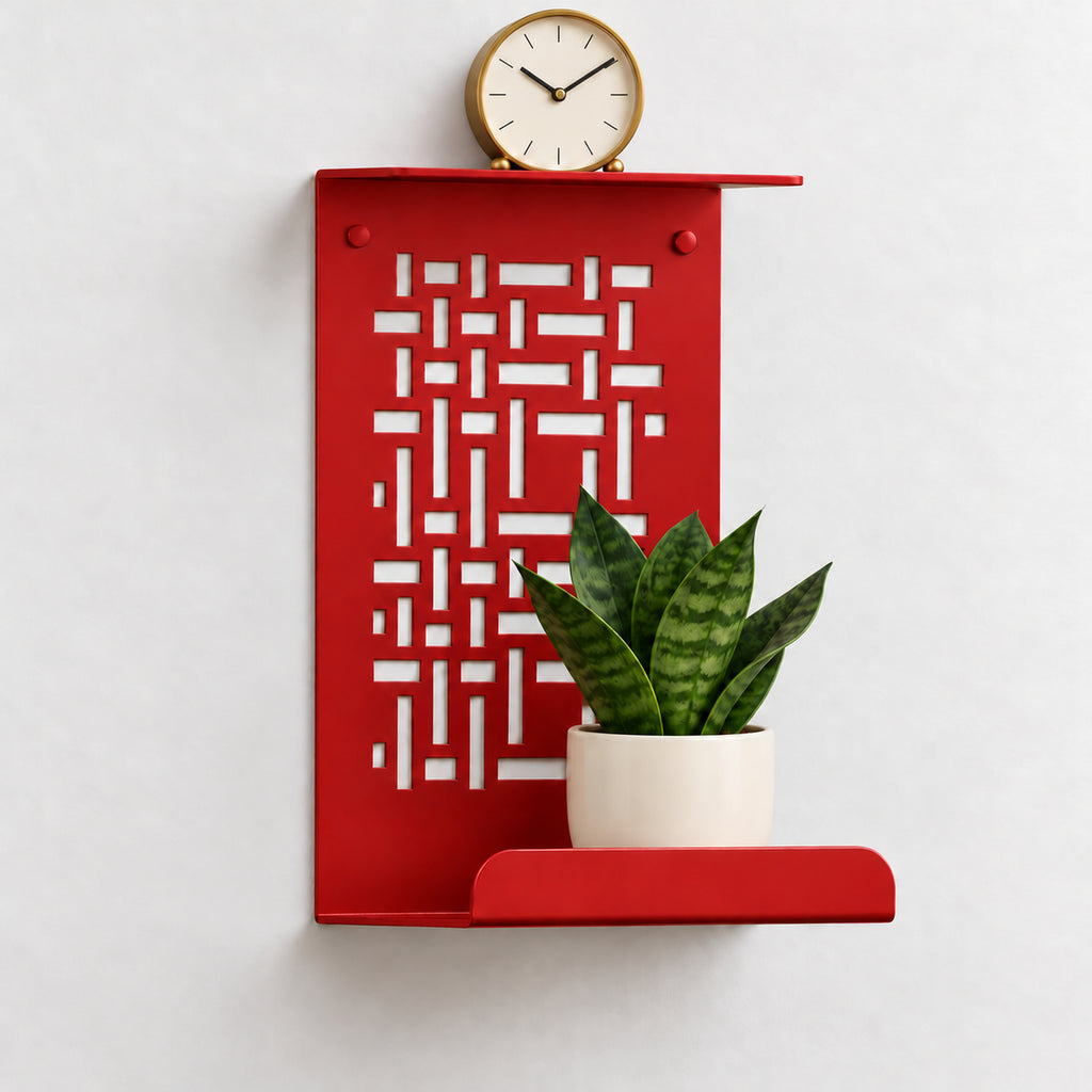 Geometric Metal Wall Shelf, Two-Tier Display for Plants and Small Decor