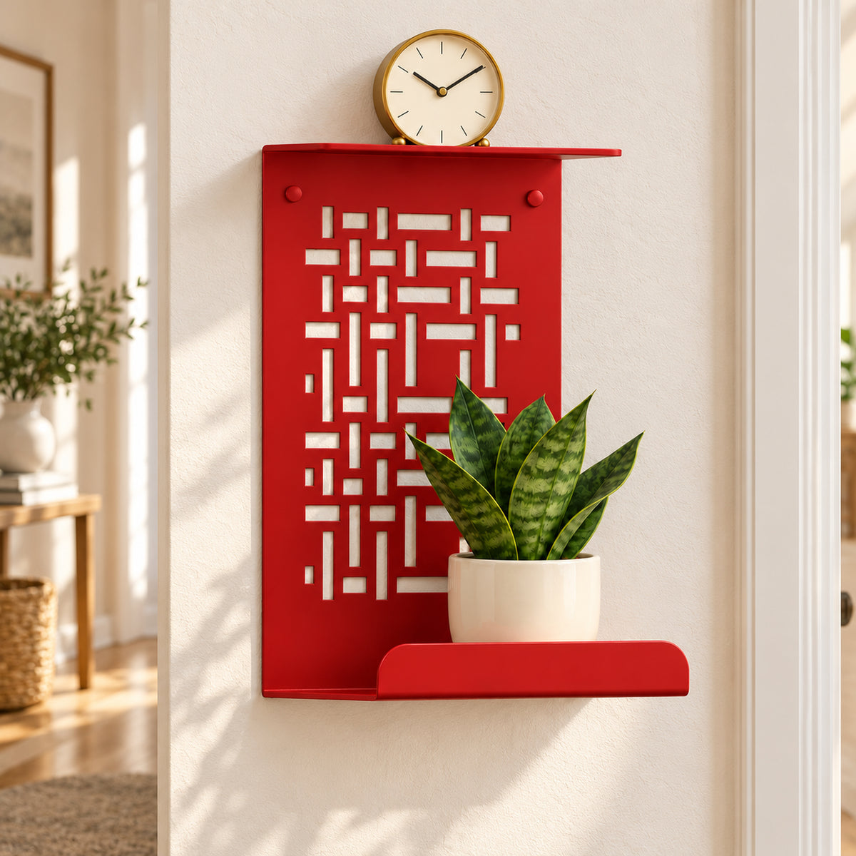 Geometric Metal Wall Shelf, Two-Tier Display for Plants and Small Decor