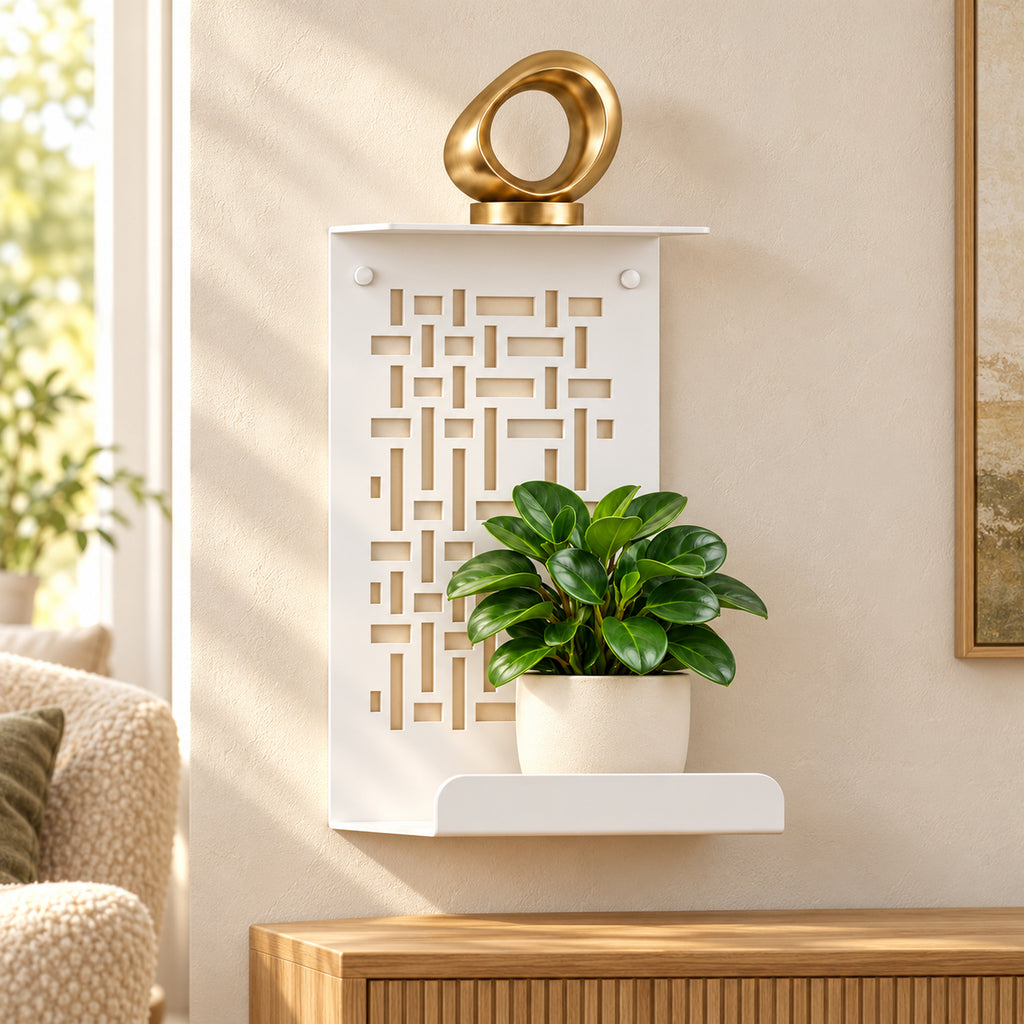 Geometric Metal Wall Shelf, Two-Tier Display for Plants and Small Decor