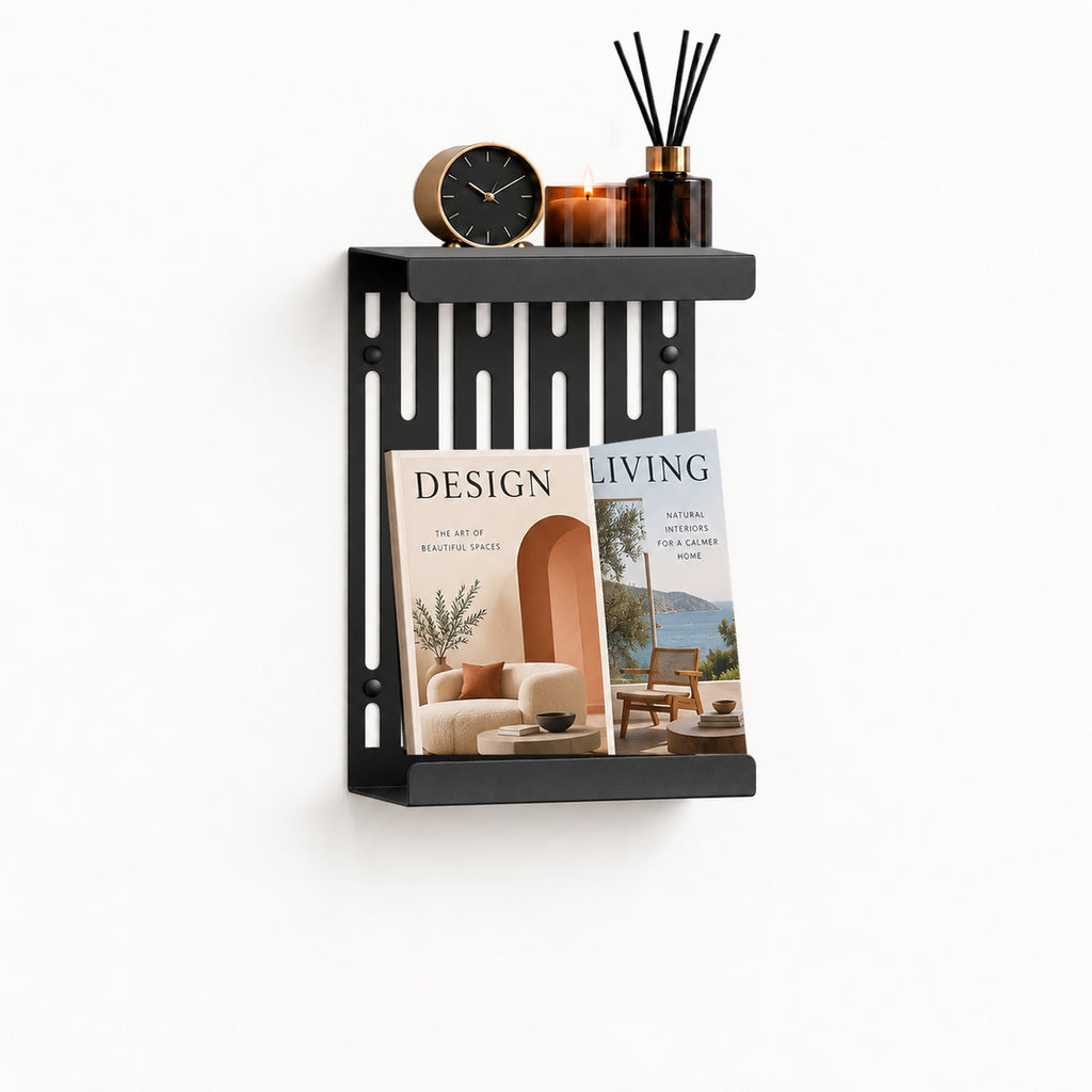 Wall Mounted Magazine Rack with Display Shelf, 2 mm Steel