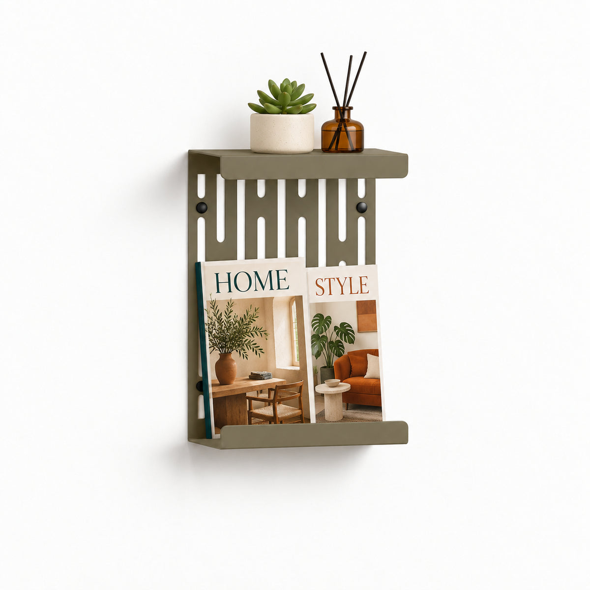 Wall Mounted Magazine Rack with Display Shelf, 2 mm Steel